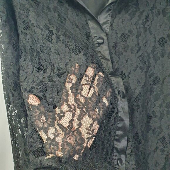 Vintage Victoria Secret Gold Tag Sheer Lace Front Long Sleeve Dress M/L - Picture 6 of 10